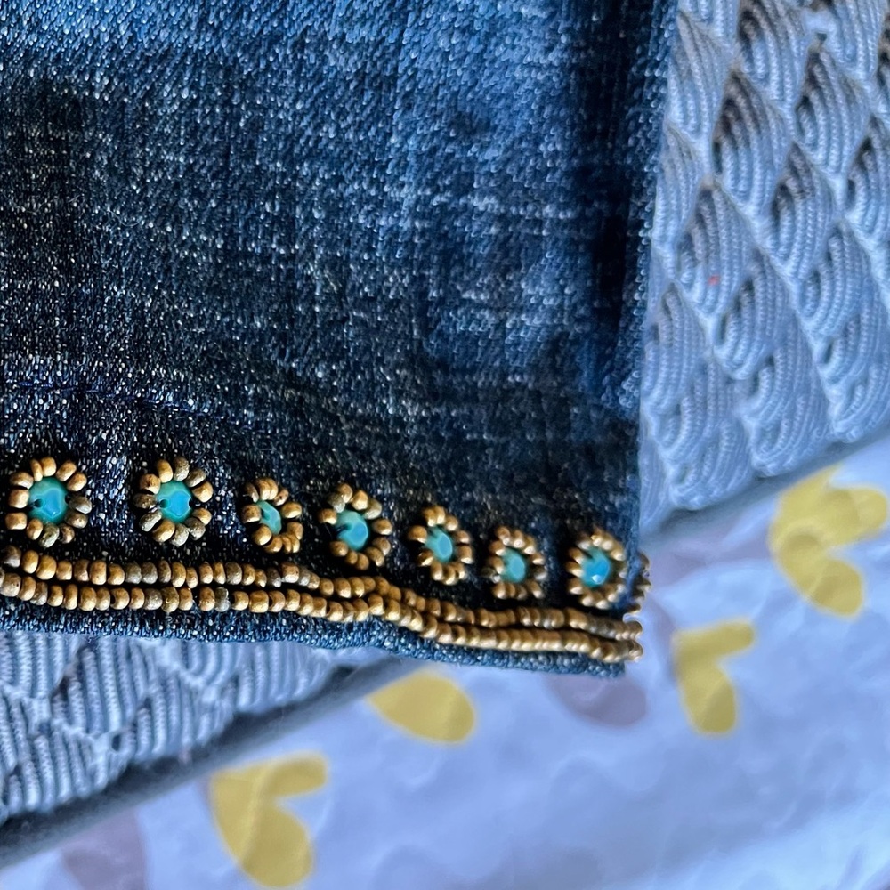 Chico’s Dark Blue Denim Jacket with Turquoise Accents - Picture 3 of 7